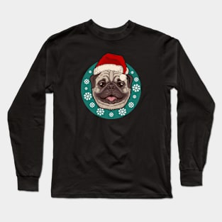 Cute Christmas Pug with Santa Hat Long Sleeve T-Shirt